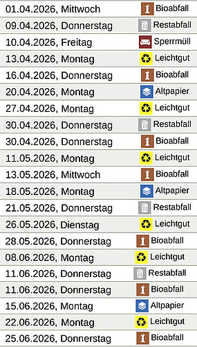 Vierteljahreskalender zweites Quartal 2026 mit Entsorgungsterminen