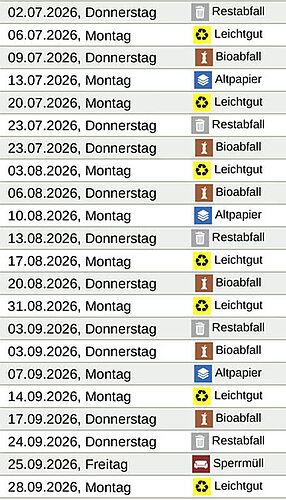 Vierteljahreskalender drittes Quartal 2026 mit Entsorgungsterminen